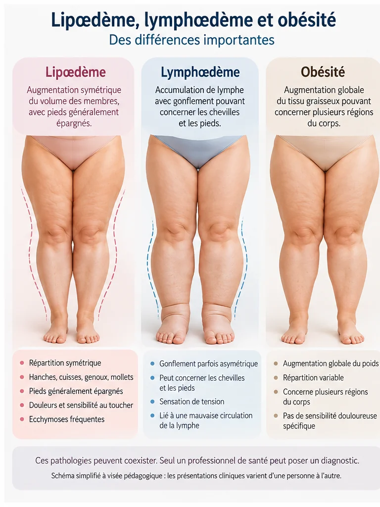 Comparaison pédagogique du lipœdème, du lymphœdème et de l’obésité