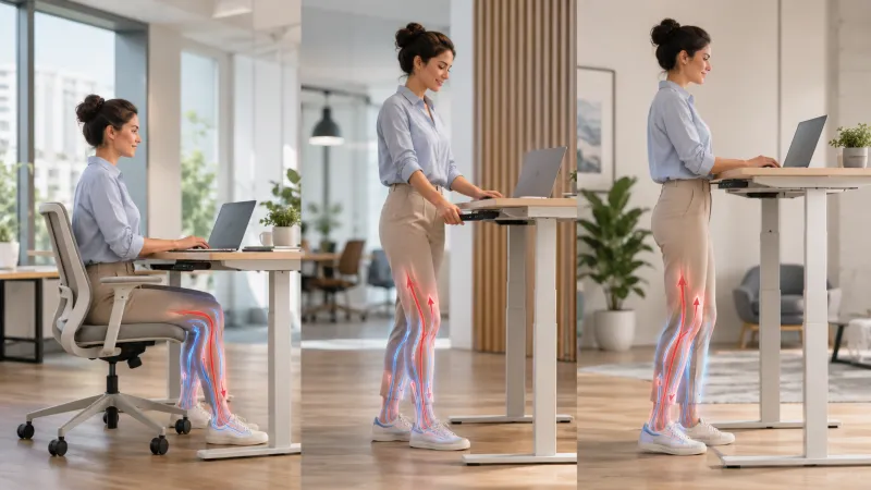 Travailler debout, assis ou en alternance : quel impact réel sur la circulation des jambes au bureau ?