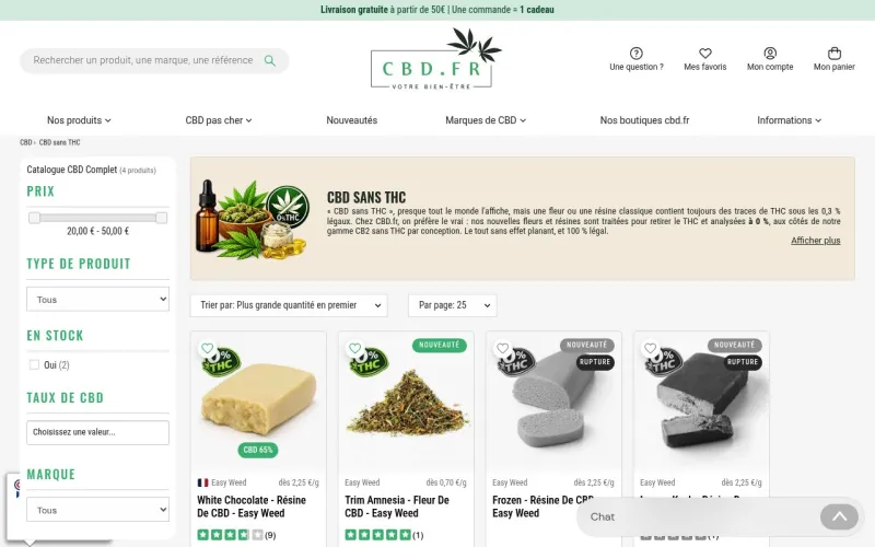 Aperçu de la gamme CBD sans THC sur CBD.fr