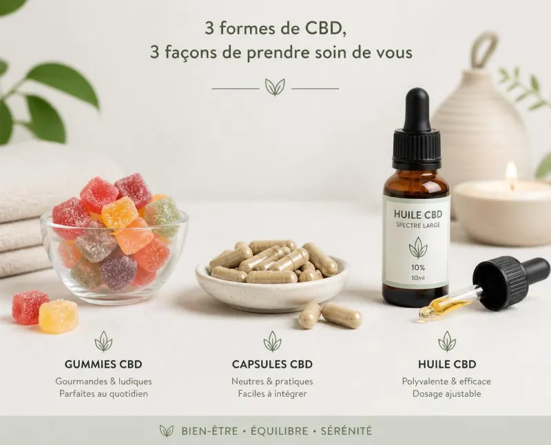 découvrez notre comparatif complet des gummies, capsules et huiles cbd pour choisir la meilleure option en termes de goût, rapidité d'action et praticité, afin d'optimiser votre relaxation quotidienne.
