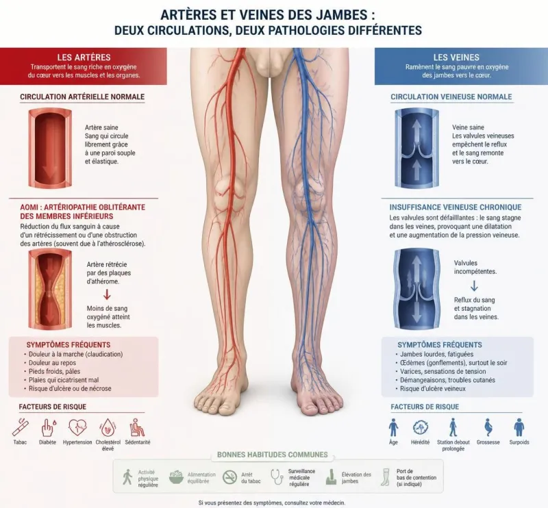découvrez comment distinguer l'aomi et l'insuffisance veineuse en comprenant les différences entre artères et veines pour mieux appréhender ces maladies vasculaires.