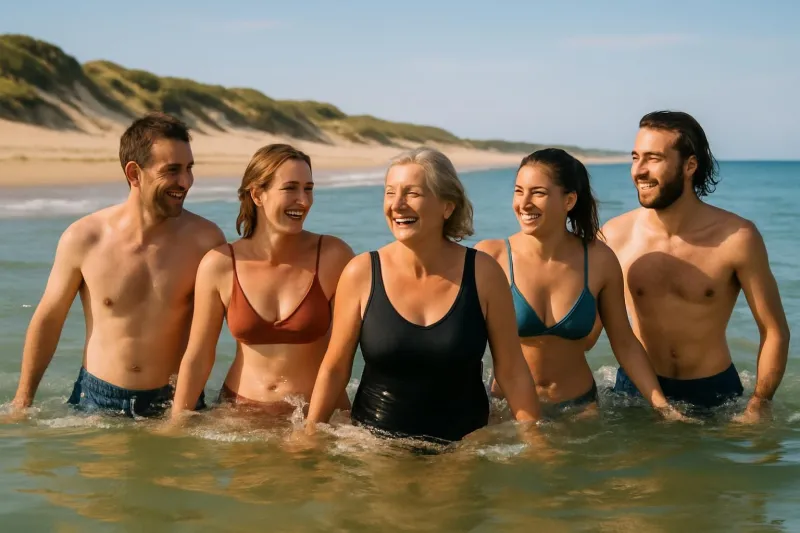Groupe d’adultes pratiquant la marche aquatique dans l’eau de mer