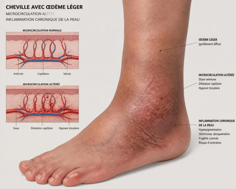découvrez comment la circulation veineuse, le vieillissement et l'inflammation chronique influencent la peau fine autour des chevilles, et apprenez à mieux comprendre et prendre soin de cette zone délicate.