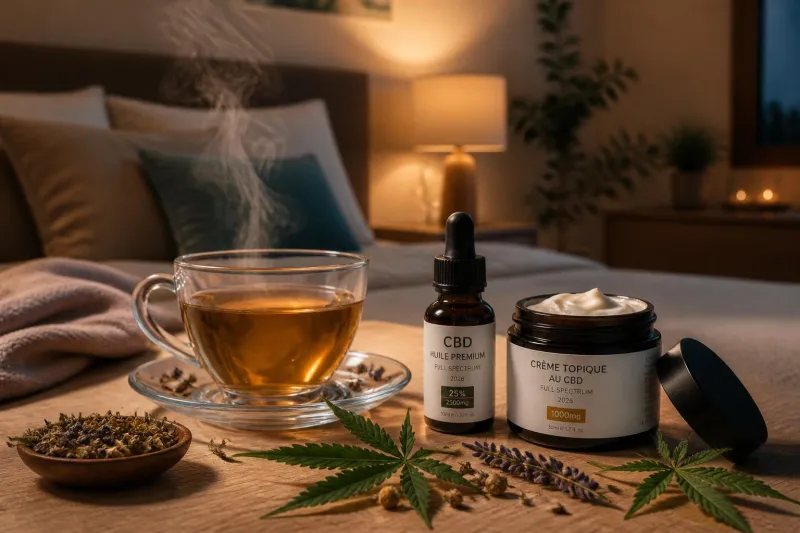 Protocole cbd 2026 : tisane, topique et dosage pour une routine du soir relaxante sans somnolence le matin