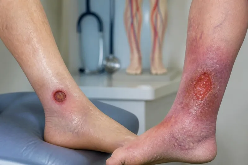 Ulcère artériel de la jambe : symptômes, causes et différences avec l’ulcère veineux