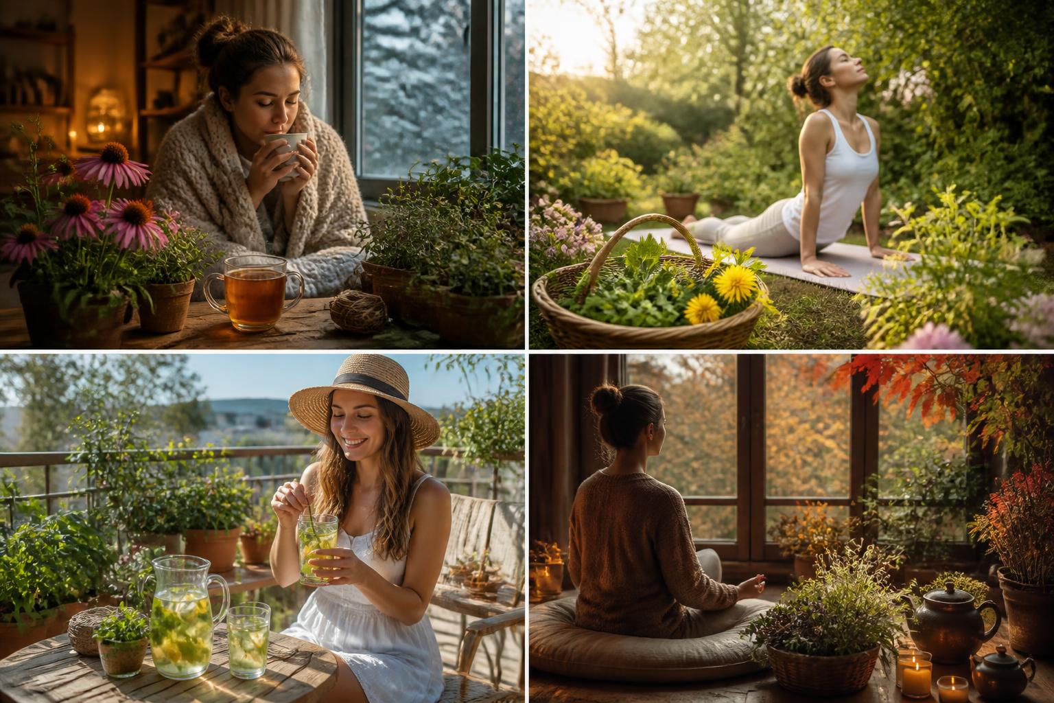 Plantes et routine bien-être saisonnière : renforcer l’immunité en hiver, détox douce au printemps, fraîcheur en été et ancrage en automne